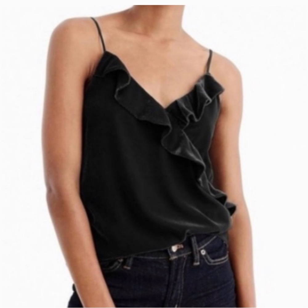 J. Crew Black Velvet Ruffle Tank